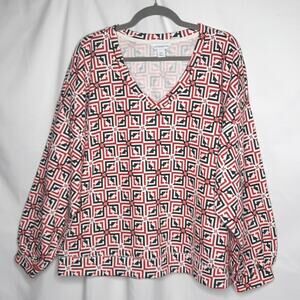 Liz Claiborne Women's Plus Size V-Neck Pullover Logo Top Black Red XXL
